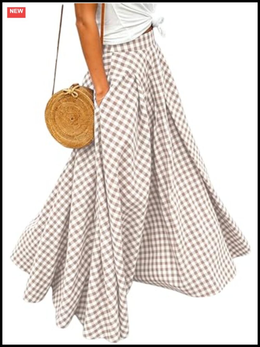 Women's Plaid Gingham Maxi Skirt High Waisted A-Line Pleated Flowy